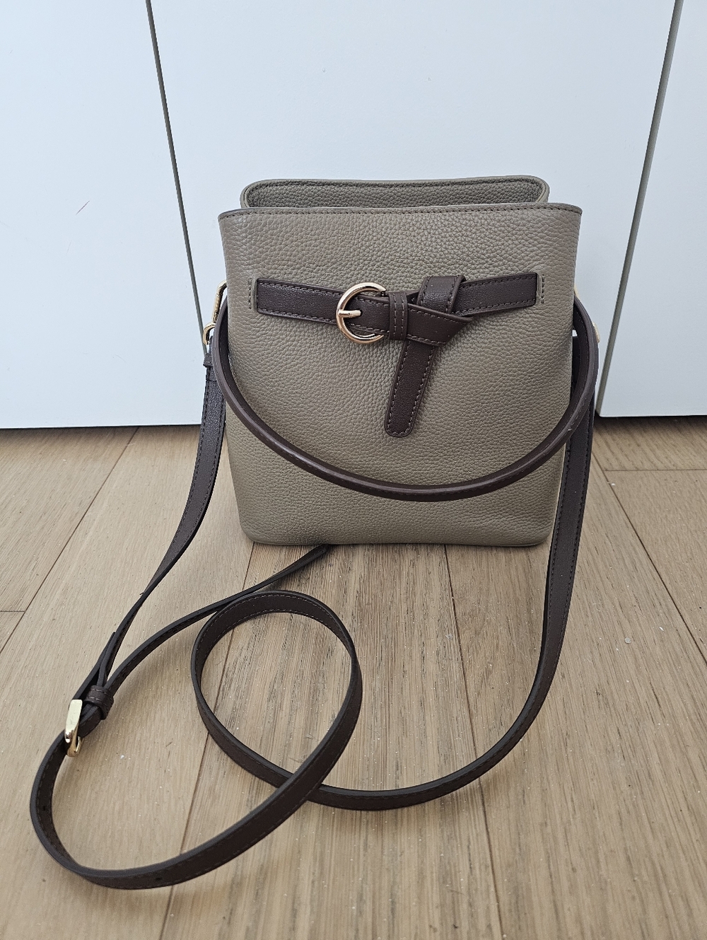 Taupe Crossbody Bag with Dark Brown Trim